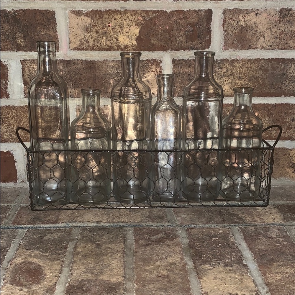 Glass bottles with wire basket